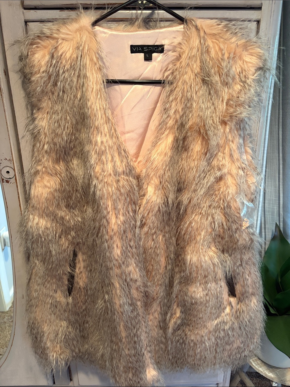 Via Spiga Multi-Tone Faux Fur Vest in Taupe and Gray
